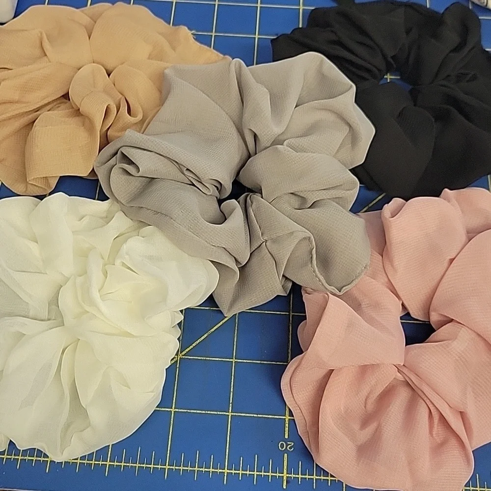 Bundle of 5 Oversized Chiffon Fabric Cream Hair Scrunchie